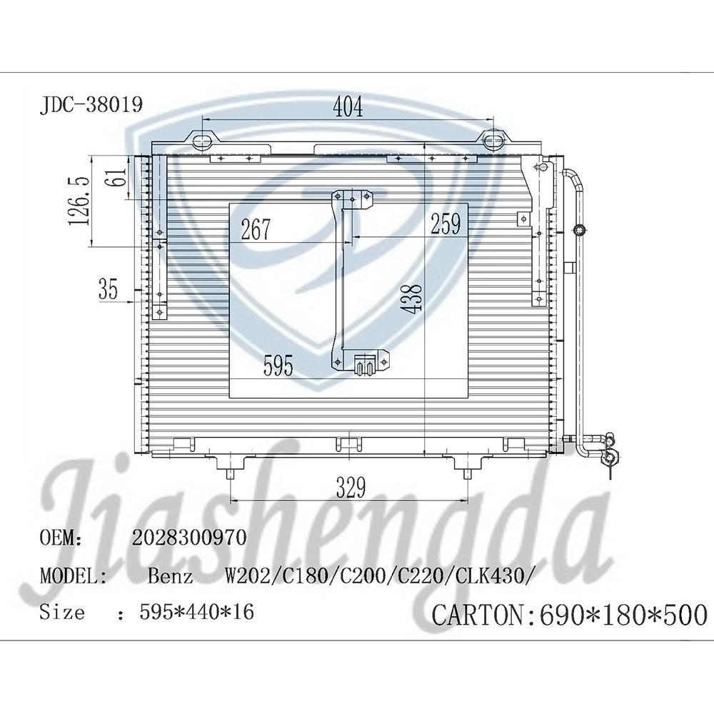 Auto Air Conditioner Aluminum Condenser OEM 2028300970 for Benz W202/C180/C200/C220/Clk430