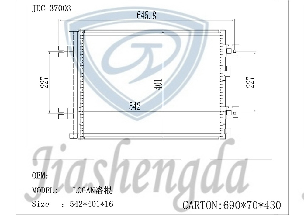 Logan Auto Air Conditioning Refrigeration Parts Aluminum Condenser Wholesale