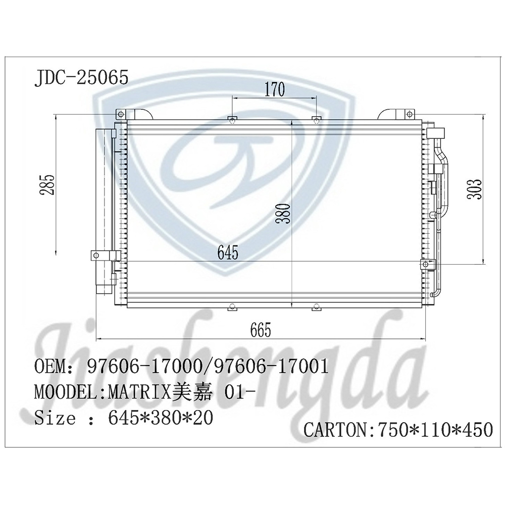 Auto Air Conditioning System Heat Exchanger Refrigeration Condenser Wholesale OEM 97606-17000/97606-17001 for Matrix 01-