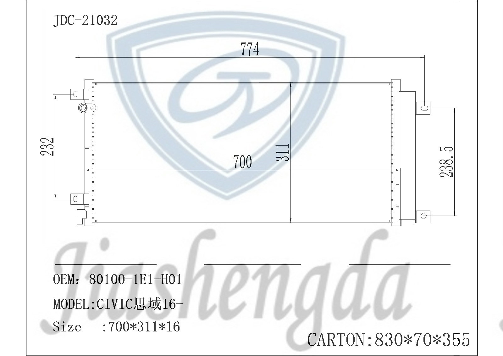 for Honda Civic 16 Automotive Aluminum Air Conditioning Refrigeration Condenser Wholesale OEM 80100-1e1-H01