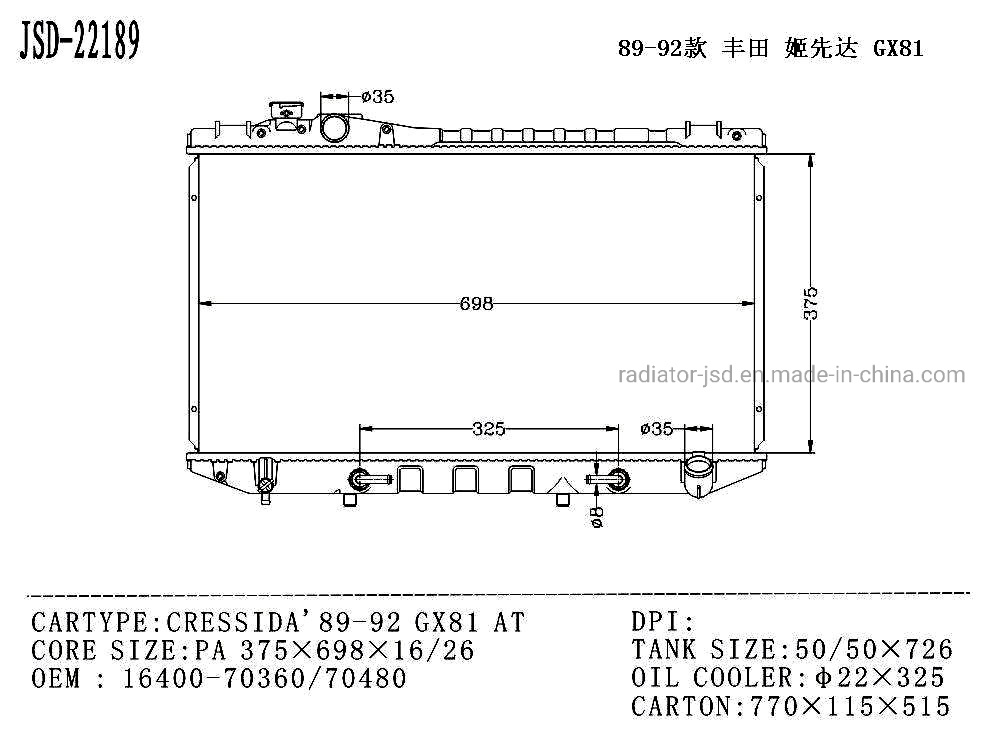 Auto Spare Parts OEM 16400-70360 Engine Intercooler All Car Model for Cressida′89-92 Gx81 at