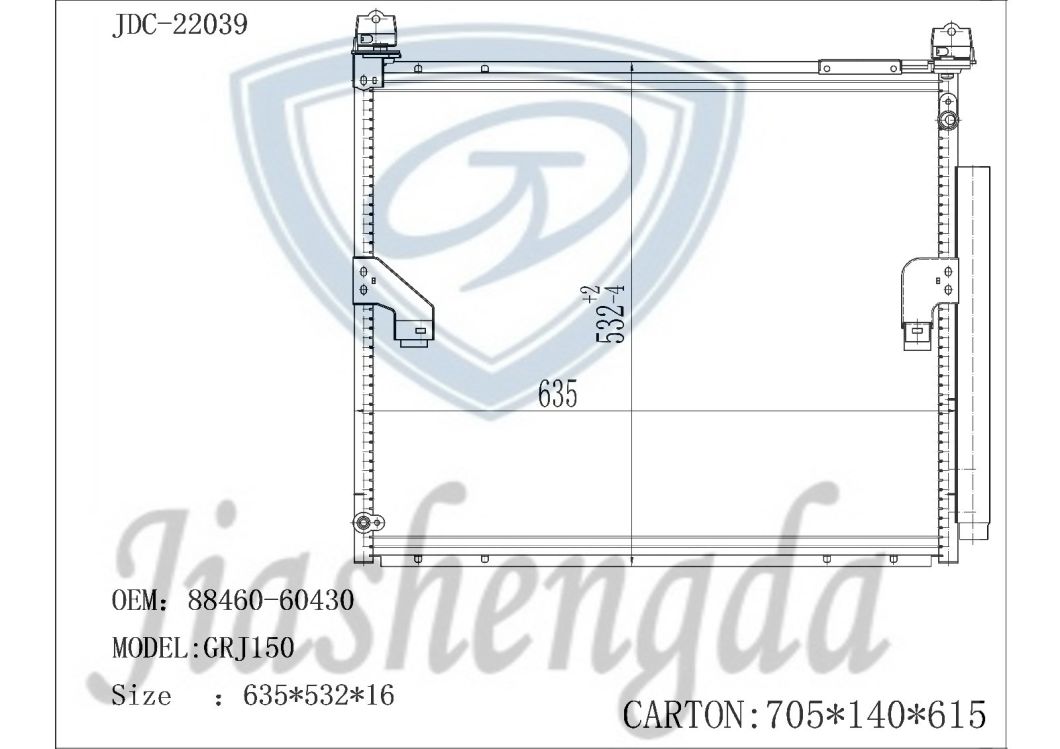 High Quality Aluminum Auto Parts Air Conditioning Refrigeration Condenser for Toyota Grj150
