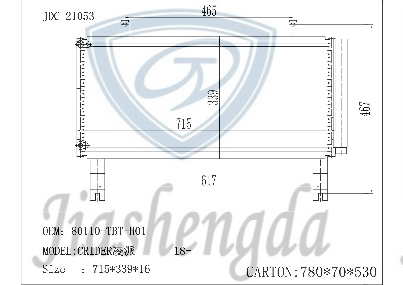 for Honda Crider 18 Air Conditioning Refrigeration Aluminum Condenser OEM 80110-Tbt-H01