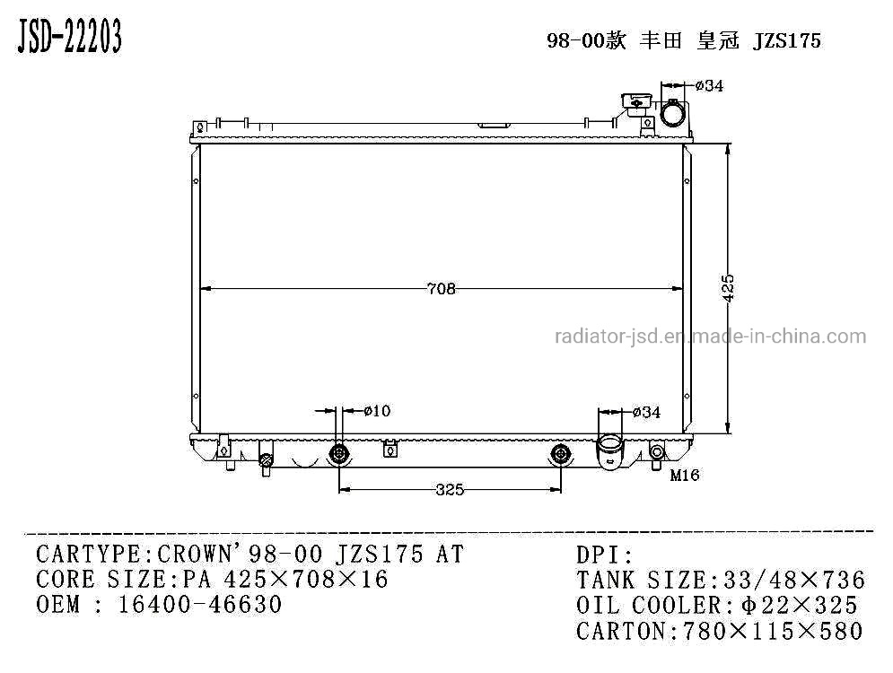 Wholesale Car Engine Cooling System Aluminum Parts Radiator for Toyota Crown′98-00 Jzs175 at 16400-46630