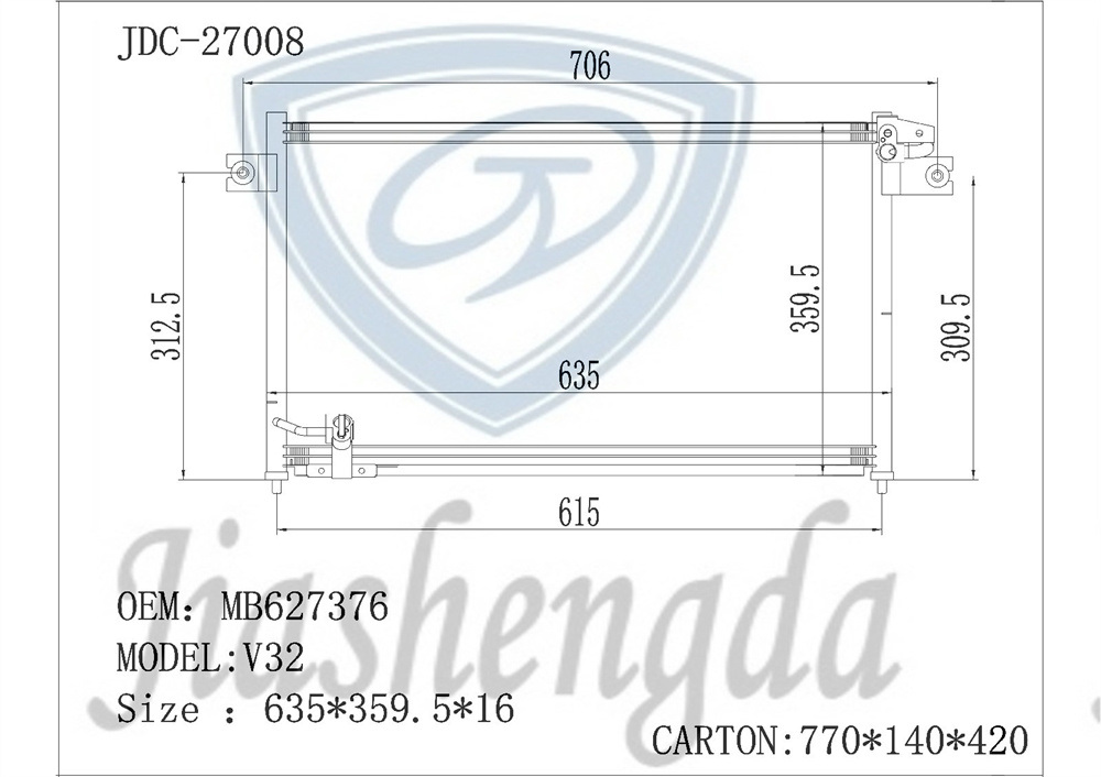 V32 Auto Air Conditioning Cooling Refrigeration Water Tank Aluminum Condenser Wholesale OEM MB627376