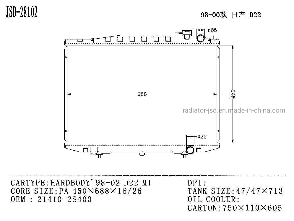 for Nissan Hardbody′ 98-02 D22 Mt Car Radiator Factory Price Wholesale OEM 21410-2s400