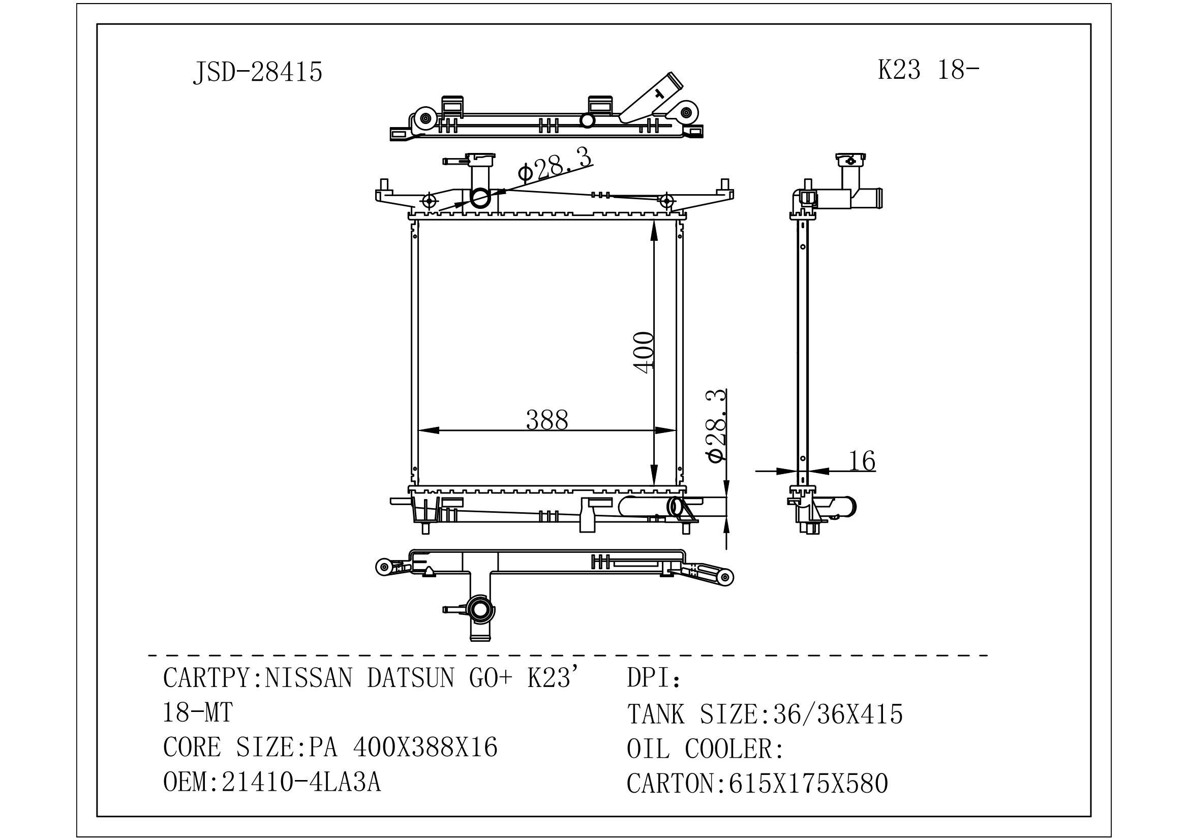 for Nissan Datsun Go+ K23 18 Mt Aluminum Air Compressor Aftercooler Factory Design Radiator