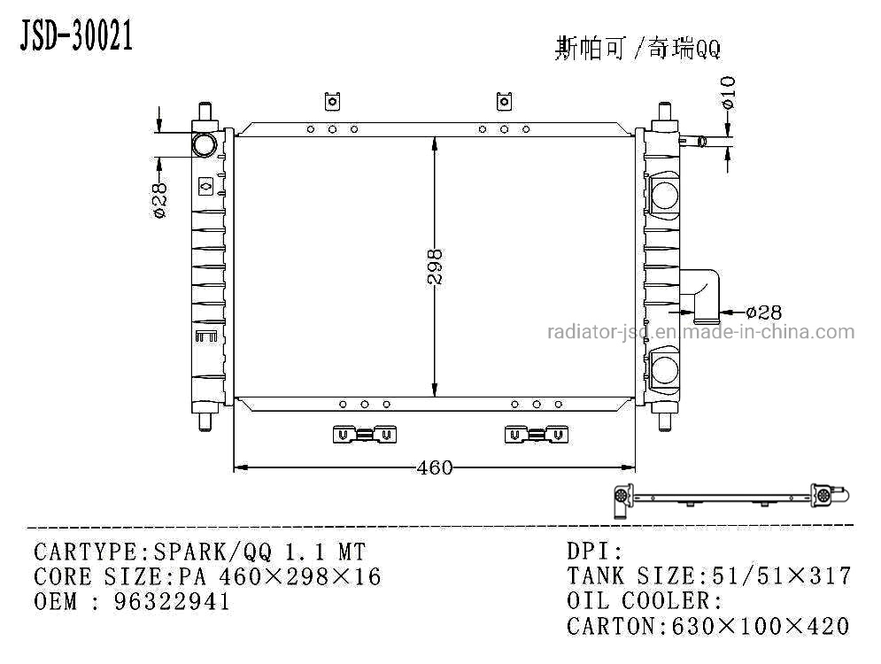 High Quality Aluminum Auto Parts Radiator Wholesale for Spark/QQ Mt OEM 96322941