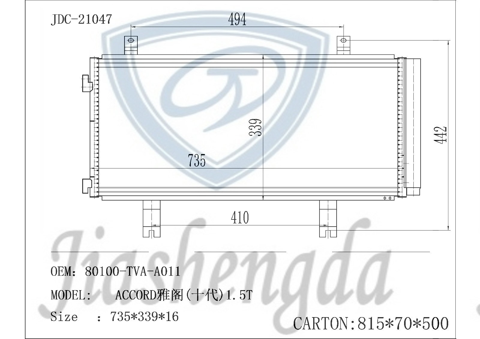 Accord Car Air Conditioner Condenser OEM 80100-Tva-A011