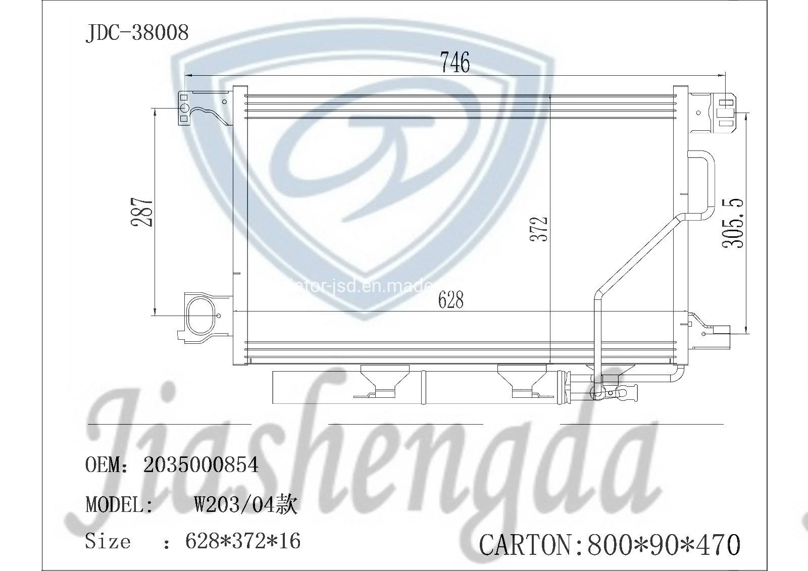 Car Parts Aluminum AC Condenser OEM 2035000854 for Mercedes-Benz W203