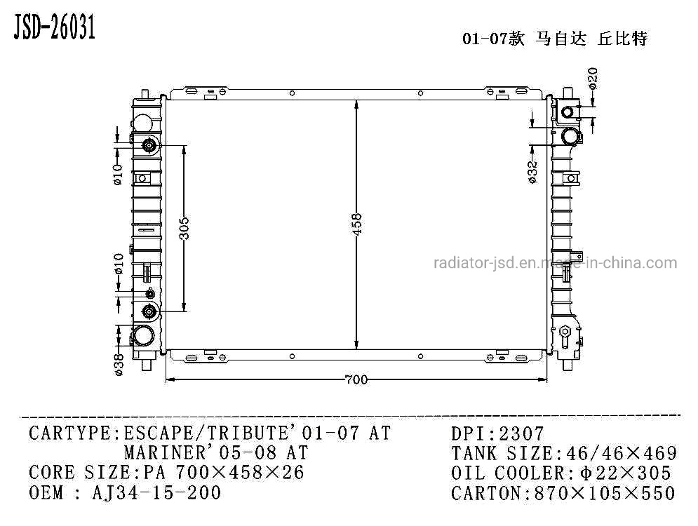 Aluminum Auto Parts Cooling System Radiator for Mazda Escape/Tribute′01-07 Atmariner’ 05-08 at