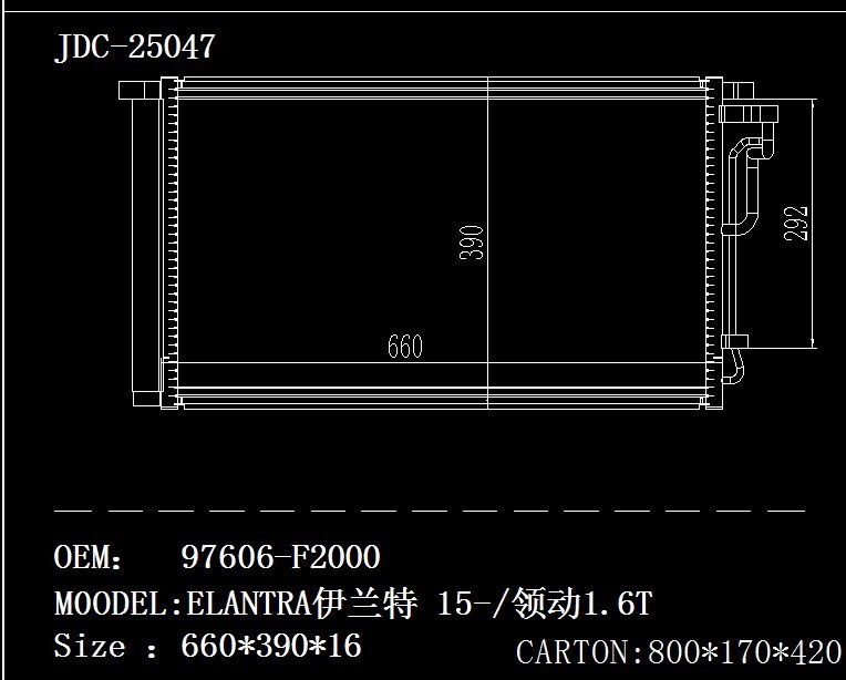 Car Air Conditioner Spare Parts Condenser for Hyundai Elantra′15- 97606-F2000