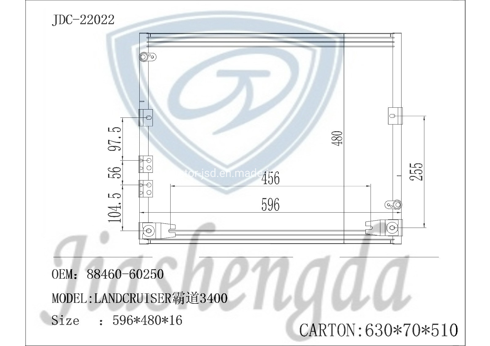 Auto Spare Parts Aluminum Car Condenser for Toyota Luba 3400/Vzj95 OEM: 88460-60250
