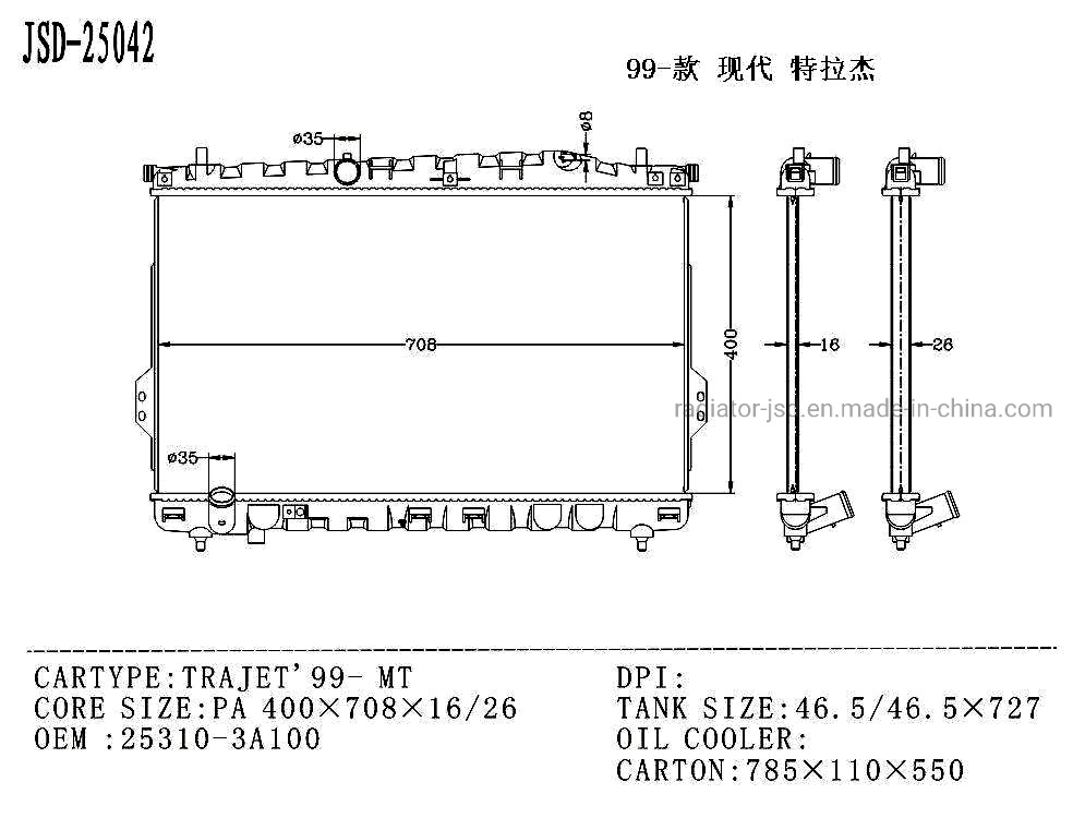 for Hyundai Trajet′99 Mt Cooling System Aluminum Radiator Wholesale OEM 25310-3A100