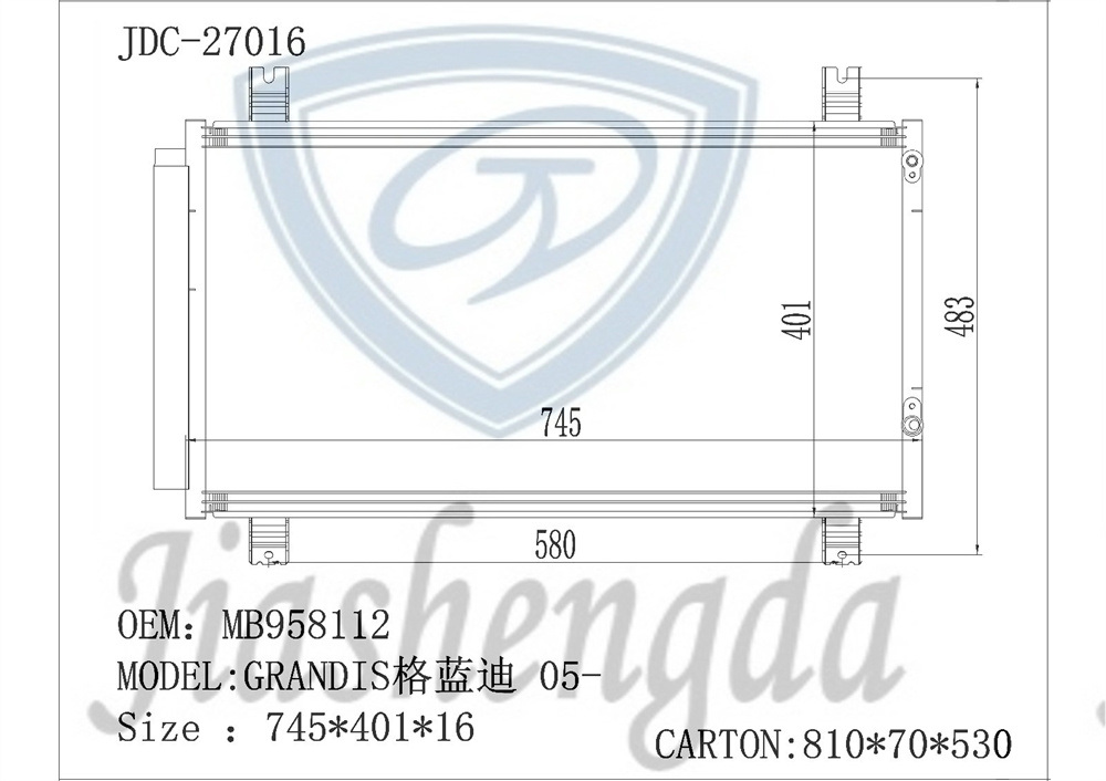 High Quality Aluminum Auto Spare Parts Air Conditioning Refrigeration Condenser OEM MB958112 for Grandis 05-