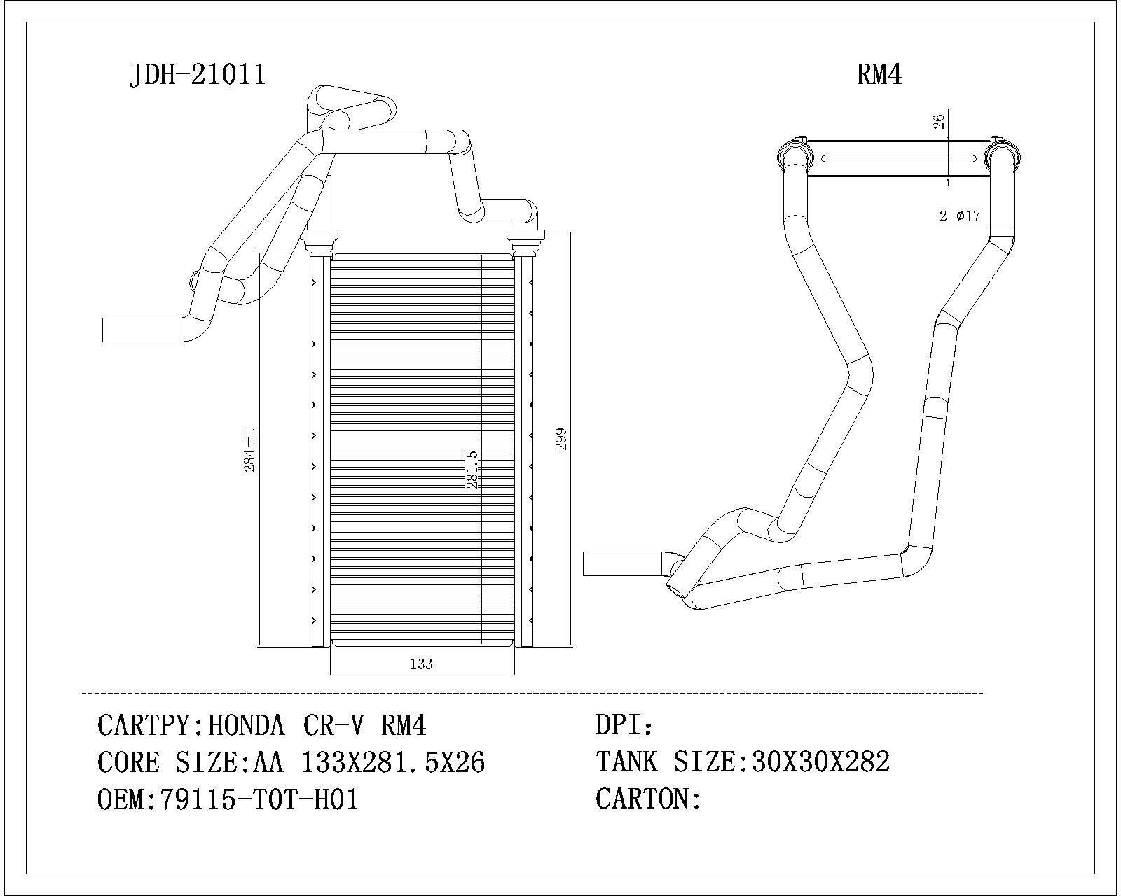 China Car Parts Heater Radiator OEM 79115-T0t-H01 Heater Core for Honda CRV RM4