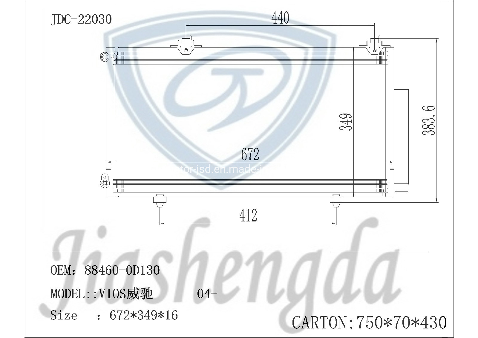 Auto Condenser for Japanese Car OEM 88460-0d130 Car Condenser for Toyota 04 Weichi Vios