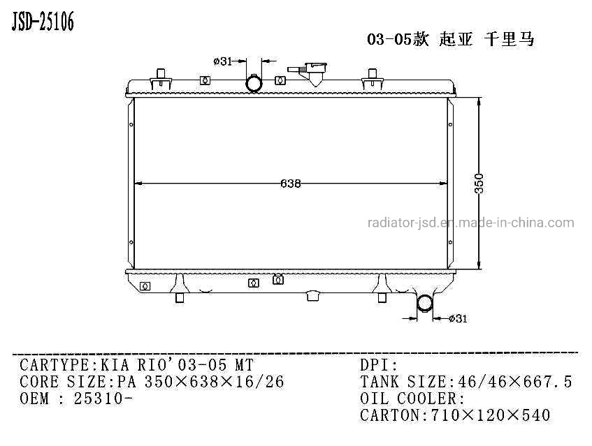 Auto Cooling System Aluminum Parts Radiator for KIA Rio′03-05 Mt OEM Zj36 15 200b