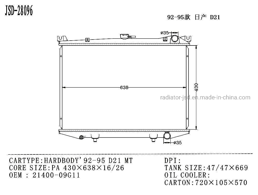Auto Spare Parts OEM Engine Intercooler All Car Model for Nissan Hardbody’ 92-95 D21 Mt 21400-09g11