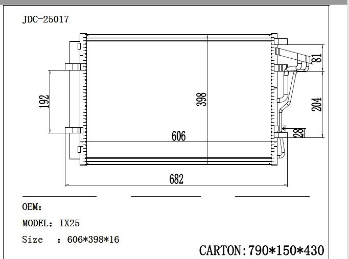 Good Quality Aluminum Auto Parts Air Conditioning Refrigeration Condenser for Hyundai IX25