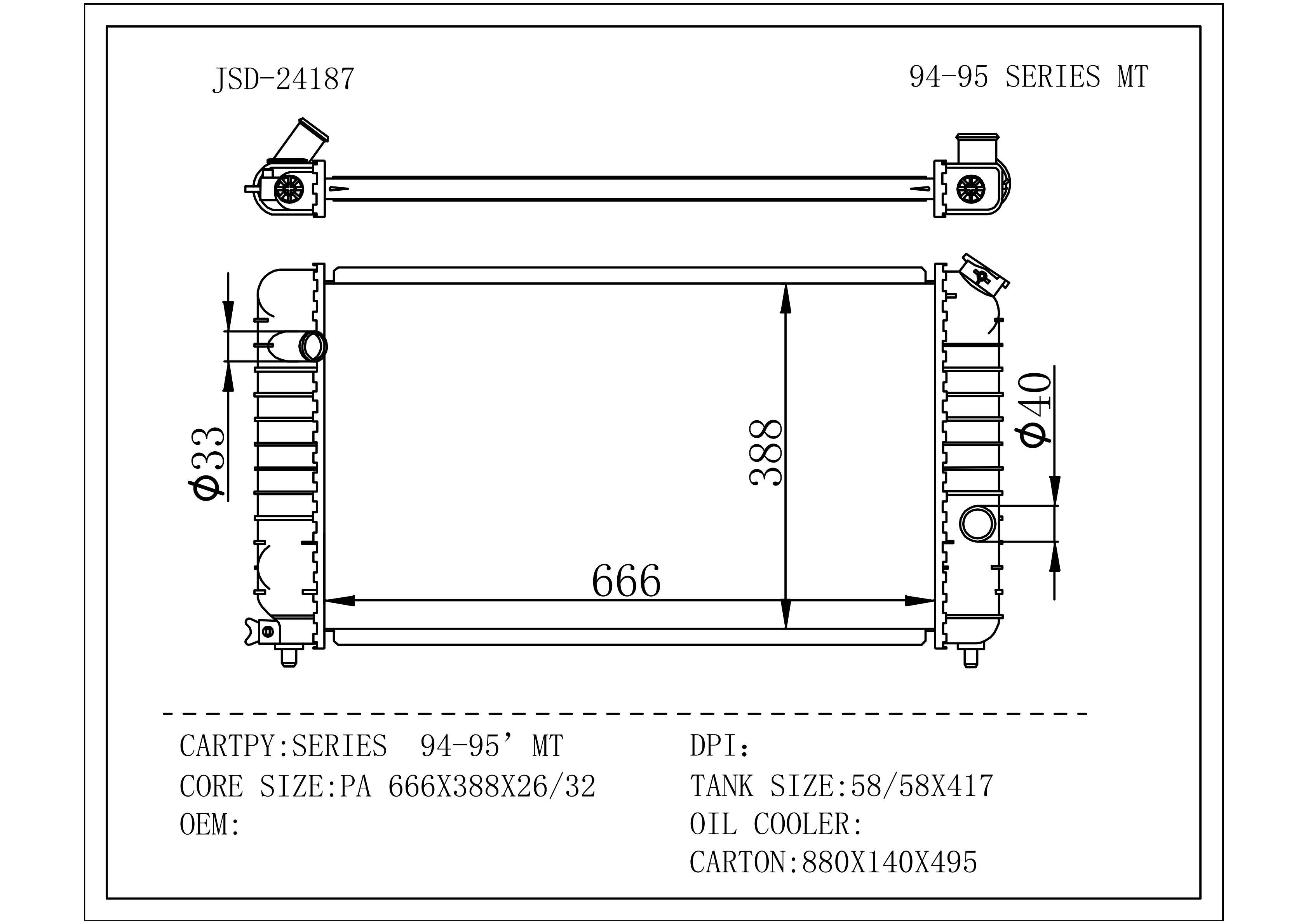 Auto Cooling System Transmission Oil Cooler Water Radiator for Series′94-95 Mt